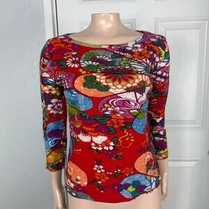 Vintage Y2K Chaudry Sports Shirt Medium Cotton Beaded Floral Knit Baby Hippy Vv6